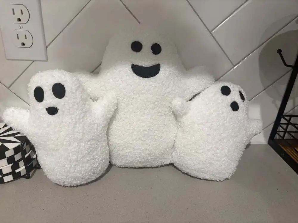 Sherpa Ghost White Halloween Throw Pillow Boo Buddies Set